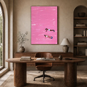 Handmade Abstract Pink Ocean Swimmer Canvas Painting #SS256