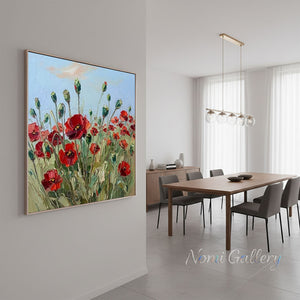 Handmade Abstract Red Poppy Field Impasto Canvas Artwork #TC039
