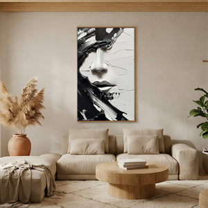 Handmade Black & White 3D Textured Abstract Face Oil Painting #SS080