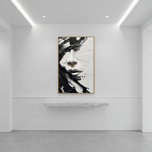 Handmade Black & White 3D Textured Abstract Face Oil Painting #SS080