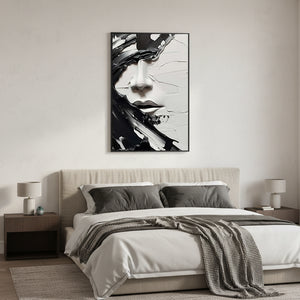 Handmade Black & White 3D Textured Abstract Face Oil Painting #SS080