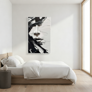 Handmade Black & White 3D Textured Abstract Face Oil Painting #SS080