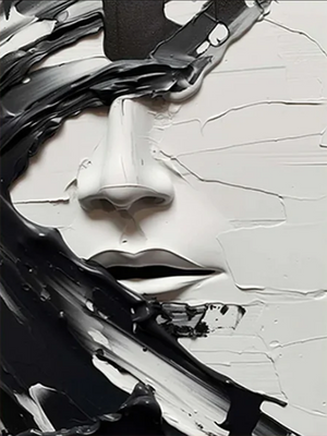 Handmade Black & White 3D Textured Abstract Face Oil Painting #SS080