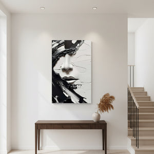Handmade Black & White 3D Textured Abstract Face Oil Painting #SS080