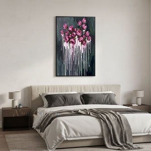 Handmade Abstract Dark Green Magenta Rose Drip Canvas Art #TC020