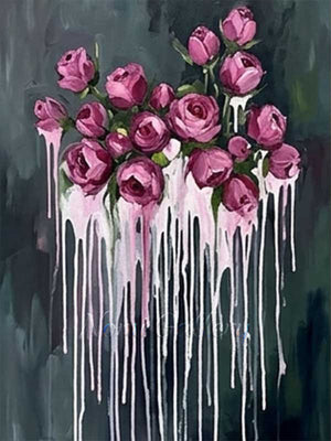 Handmade Abstract Dark Green Magenta Rose Drip Canvas Art #TC020