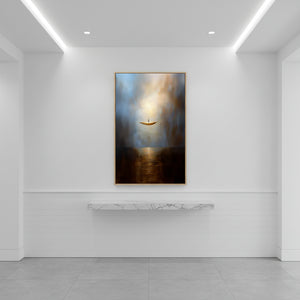 Surreal Golden Boat Oil Painting - Abstract Sea Wall Art #SS057
