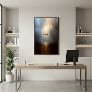 Surreal Golden Boat Oil Painting - Abstract Sea Wall Art #SS057