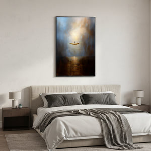 Surreal Golden Boat Oil Painting - Abstract Sea Wall Art #SS057