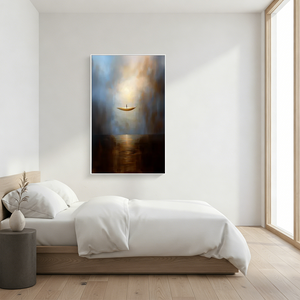 Surreal Golden Boat Oil Painting - Abstract Sea Wall Art #SS057