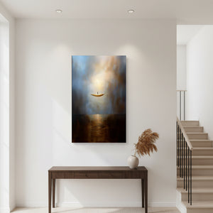 Surreal Golden Boat Oil Painting - Abstract Sea Wall Art #SS057