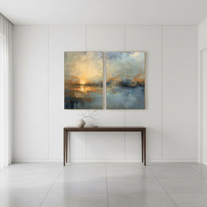 Hand-Painted Impressionist Sunset Sea 2-Piece Abstract Wall Art #SS099