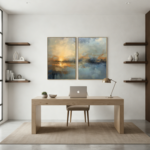 Hand-Painted Impressionist Sunset Sea 2-Piece Abstract Wall Art #SS099