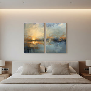 Hand-Painted Impressionist Sunset Sea 2-Piece Abstract Wall Art #SS099