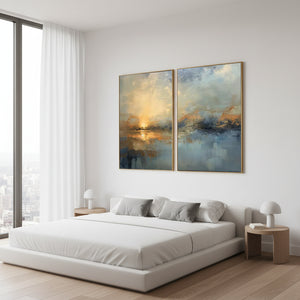 Hand-Painted Impressionist Sunset Sea 2-Piece Abstract Wall Art #SS099