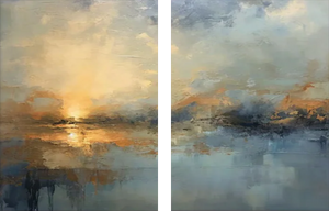 Hand-Painted Impressionist Sunset Sea 2-Piece Abstract Wall Art #SS099