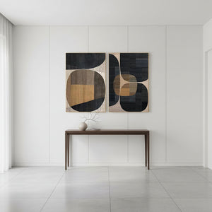 Hand-Painted Modern Boho Abstract 2-Piece Set Black & Ochre Art #SS098