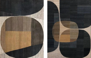 Hand-Painted Modern Boho Abstract 2-Piece Set Black & Ochre Art #SS098