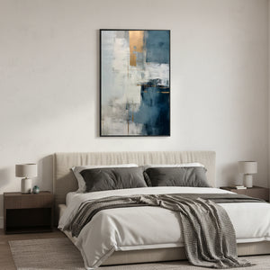 Modern Blue & Gold Abstract Oil Painting - Textured Minimalist Art #SS083