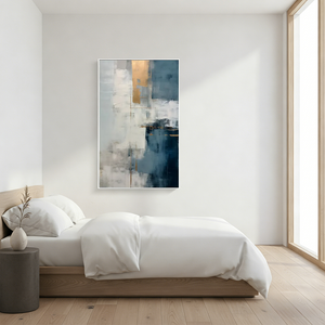 Modern Blue & Gold Abstract Oil Painting - Textured Minimalist Art #SS083