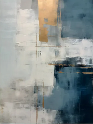 Modern Blue & Gold Abstract Oil Painting - Textured Minimalist Art #SS083