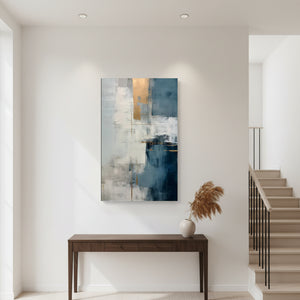 Modern Blue & Gold Abstract Oil Painting - Textured Minimalist Art #SS083