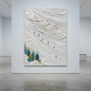Dynamic Skiers on Textured Snowy Mountain Art #NM537