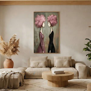 Handmade Abstract Two Women with Floral Hair Canvas Art #TC021