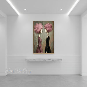Handmade Abstract Two Women with Floral Hair Canvas Art #TC021
