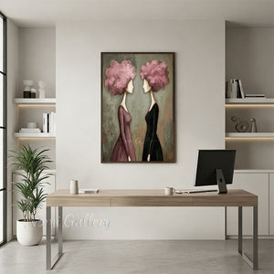 Handmade Abstract Two Women with Floral Hair Canvas Art #TC021
