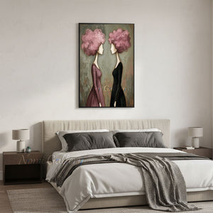 Handmade Abstract Two Women with Floral Hair Canvas Art #TC021