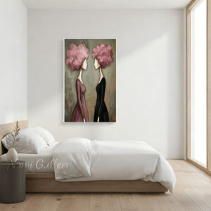 Handmade Abstract Two Women with Floral Hair Canvas Art #TC021