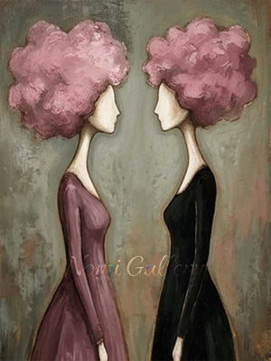 Handmade Abstract Two Women with Floral Hair Canvas Art #TC021