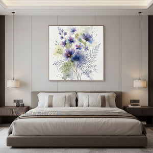 Handmade Abstract Purple Botanical Wildflower Oil Painting #TC037
