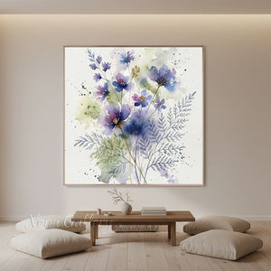 Handmade Abstract Purple Botanical Wildflower Oil Painting #TC037