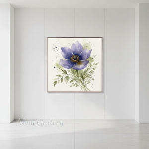 Handmade Abstract Purple Anemone Botanical Canvas Artwork #TC038
