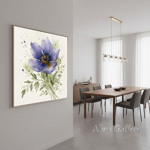 Handmade Abstract Purple Anemone Botanical Canvas Artwork #TC038
