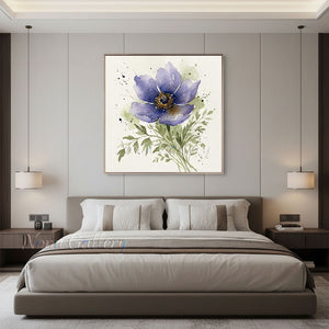 Handmade Abstract Purple Anemone Botanical Canvas Artwork #TC038
