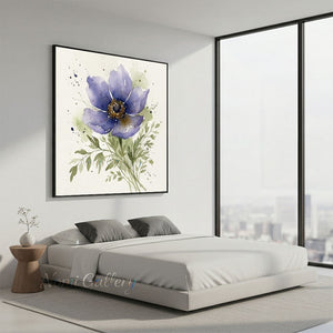 Handmade Abstract Purple Anemone Botanical Canvas Artwork #TC038