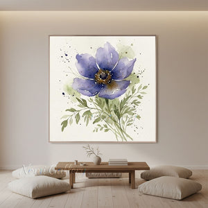 Handmade Abstract Purple Anemone Botanical Canvas Artwork #TC038