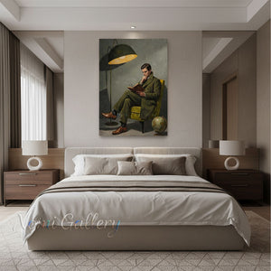 Retro Olive Green Figure Painting - Academic Wall Decor #SS254