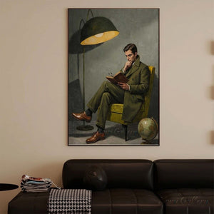 Retro Olive Green Figure Painting - Academic Wall Decor #SS254