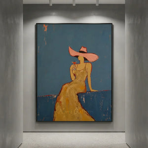 Handcrafted Abstract Cocktail Lady Oil Painting #SS312
