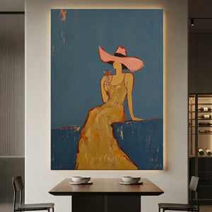 Handcrafted Abstract Cocktail Lady Oil Painting #SS312