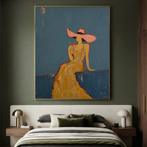 Handcrafted Abstract Cocktail Lady Oil Painting #SS312