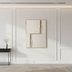 Handmade Abstract Minimalist White and Beige Textured Relief Canvas Art #TC024