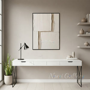 Handmade Abstract Minimalist White and Beige Textured Relief Canvas Art #TC024