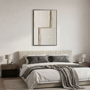 Handmade Abstract Minimalist White and Beige Textured Relief Canvas Art #TC024