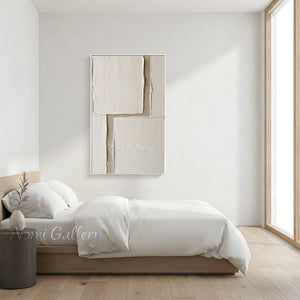 Handmade Abstract Minimalist White and Beige Textured Relief Canvas Art #TC024