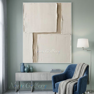Handmade Abstract Minimalist White and Beige Textured Relief Canvas Art #TC024